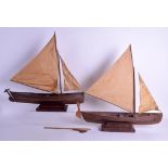 A PAIR OF TWO WW1 COCOS ISLANDS INDIAN OCEAN HARDWOOD BOATS. 50 cm wide. (2)