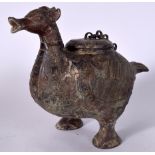 A LARGE CHINESE WARRING STATES STYLE BRONZE INCENSE BURNER, in the form of a standing mythical bird