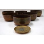 A SET OF SIX MID 20TH CENTURY EASTERN BRONZE FINGER BOWLS, together with a Chinese bronze pin dish.