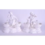 A PAIR OF ANTIQUE COPELAND BLANC DE CHINE SWEETMEAT DISHES. 15 cm x 15 cm.