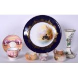 A ROYAL WORCESTER PORCELAIN PLATE BY G JOHNSON, together with a London scene cup and saucer after H