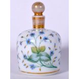 AN EARLY 20TH CENTURY FRENCH OPALINE GLASS SCENT BOTTLE, painted with forget-me-nots flowers. 13 cm