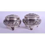 TWO MIDDLE EASTERN SILVER BOXES AND COVERS. 8.7 oz. 9.5 cm & 8.5 cm wide. (2)