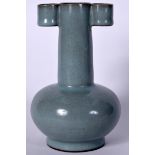 A CHINESE SUNG STYLE PALE BLUE GLAZED PORCELAIN VASE, arrowhead in shape. 19 cm high.