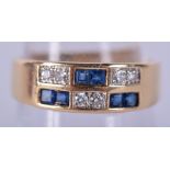 A 14CT GOLD DIAMOND AND SAPPHIRE RING. Size L. 3.7 grams.