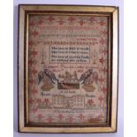 A GOOD EARLY 19TH CENTURY FRAMED NOTTINGHAM CASTLE SAMPLER by Elizabeth Thurman aged 10 years 1833.