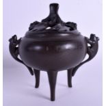 A LATE 19TH CENTURY CHINESE SILVER INLAID BRONZE CENSER AND COVER Late Qing. 17 cm x 15 cm.