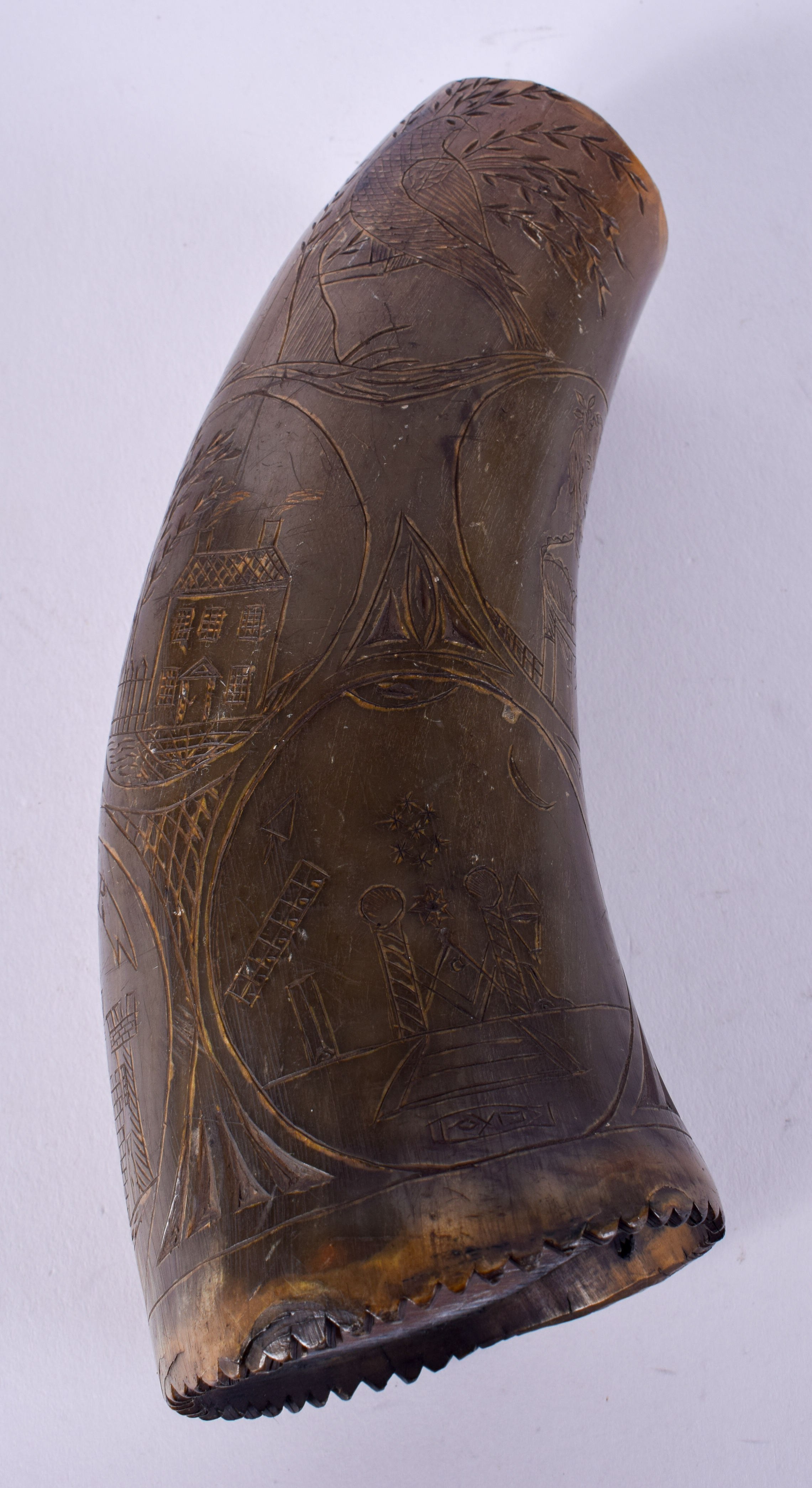 AN EARLY 19TH CENTURY CARVED HORN MOSAIC SCRIMSHAW. 17 cm high. - Image 2 of 4