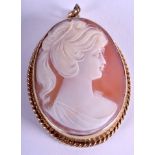 A 9CT GOLD CAMEO BROOCH. 16.5 grams. 3 cm x 4.5 cm.