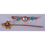 TWO EDWARDIAN 9CT GOLD BROOCHES. 2 grams. (2)