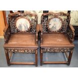 A PAIR OF 19TH CENTURY CHINESE HONGMU MARBLE AND MOTHER OF PEARL CHAIRS Qing. 65 cm x 100 cm x 48 c