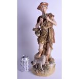 A LARGE AUSTRIAN ROYAL DUX PORCELAIN FIGURE OF A PAN PIPER. 50 cm high.