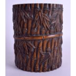 A RARE 19TH CENTURY JAPANESE MEIJI PERIOD BAMBOO BRUSH POT unusually formed as a bamboo banding. 15