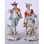 A PAIR OF 19TH CENTURY CONTINENTAL PORCELAIN FIGURES, in the form of a standing male and female, pr