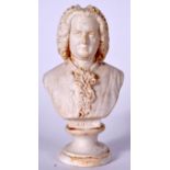 AN ANTIQUE PLASTER BUST FORMED AS JOHANN CHRISTIAN BACH, formed upon a circular plinth. 22.5 cm hig