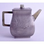 AN EARLY 20TH CENTURY CHINESE PEWTER AND JADE YIXING TEAPOT engraved with calligraphy. 13 cm x 11 c