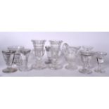 A GROUP OF ANTIQUE GLASSWARE, including a tumbler, pair of cut glass vases etc. (qty)