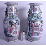A GOOD LARGE PAIR OF 19TH CENTURY CHINESE FAMILLE ROSE CANTON VASES Qing, painted with chilong drag