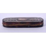 AN EARLY REGENCY SILVER TORTOISESHELL IVORY INLAID TOOTH PICK BOX. 8.25 cm wide.