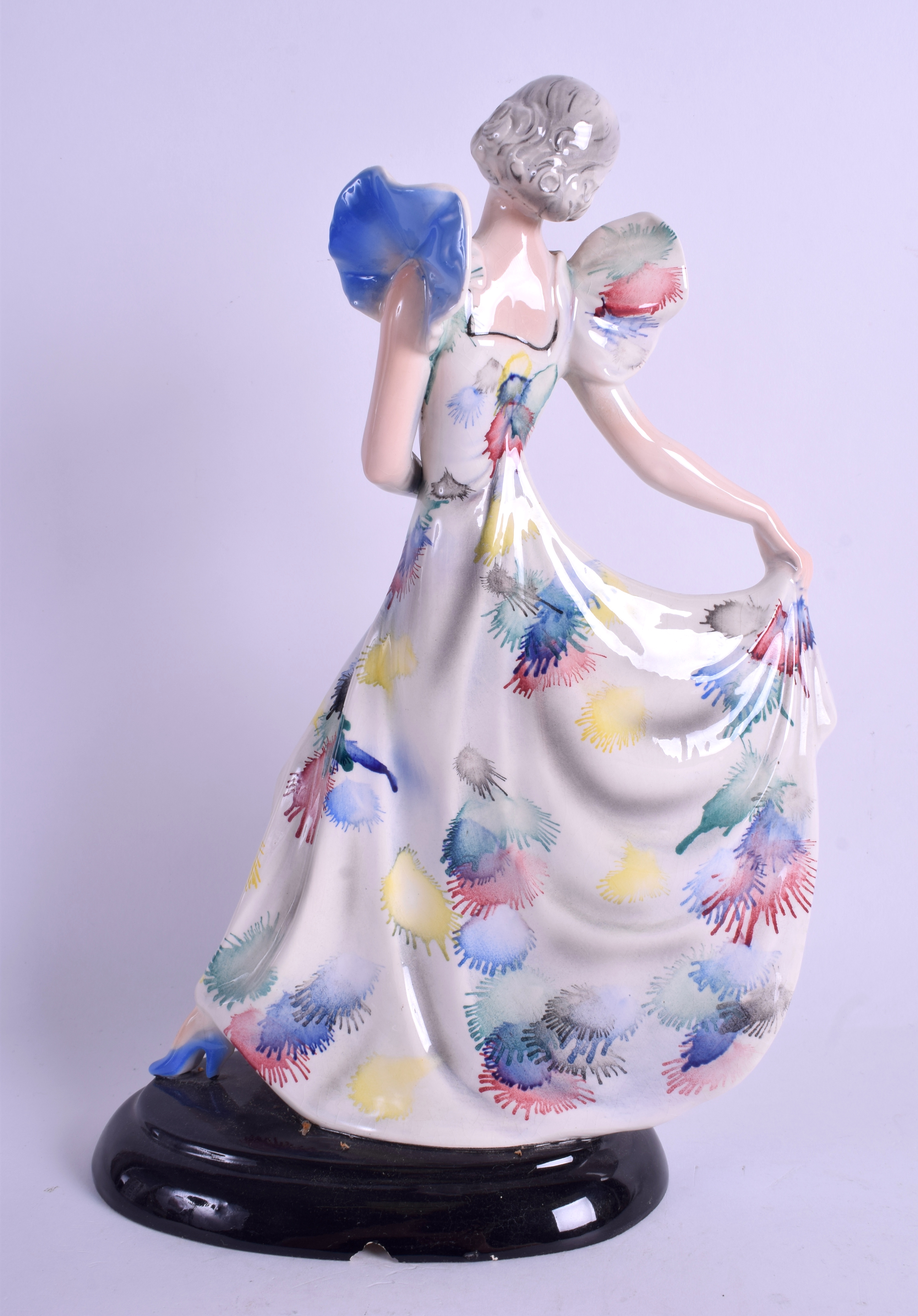 A RARE ART DECO M J HUMMEL FIGURE OF A FEMALE modelled holding aloft her dress. 32 cm x 19 cm. - Image 3 of 4