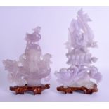 TWO CHINESE CARVED PURPLE QUARTZ STONE FIGURES Republic. 28 cm & 19 cm high. (2)