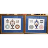 A FRAMED PAIR OF EDOUARD GARNIER SEVRES PORCELAIN COLOUR PRINT, each print depicting various item