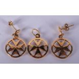 A PAIR OF 9CT GOLD EARRINGS and 9ct gold locket. 3 grams. (3)