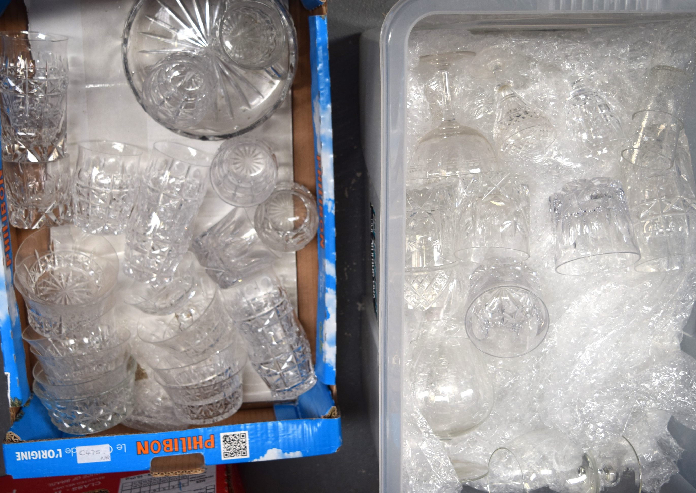 A LARGE QUANTITY OF GLASSWARE, varying style. (2 boxes)