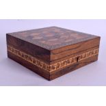 A VICTORIAN TUNBRIDGE WARE SQUARE FORM BOX. 15 cm square.