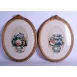 A LARGE PAIR OF 19TH CENTURY CHINESE FRAMED PITH PAPER WATERCOLOURS Qing, painted with floral bouqu