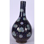 A MID 19TH CENTURY CHINESE BLUE GROUND PORCELAIN VASE, enamelled with geometric motifs over webbed