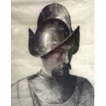 SCOTTISH SCHOOL (19th century) FRAMED CHARCOAL PORTRAIT, depicting a male in armour, unsigned, insc