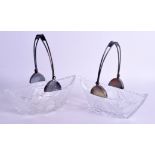 A PAIR OF ANTIQUE RUSSIAN SILVER AND CUT GLASS BASKETS. 24 cm x 22 cm.