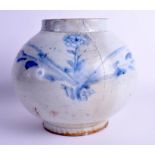 A 16TH/17TH CENTURY KOREAN BLUE AND WHITE BULBOUS BOWL painted with floral sprays. 19 cm x 19 cm.