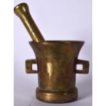 AN 18TH CENTURY BRONZE PESTLE AND MORTAR, formed with loop handles. Mortar 14 cm high.