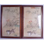 A PAIR OF 19TH CENTURY CHINESE FRAMED WATERCOLOURS depicting a roaming hound within a landscape. 63