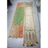 TWO 19TH CENTURY KASHMIRI SILK EMBROIDERED SHAWLS decorated with foliage. (2)
