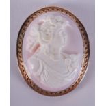 AN ANTIQUE 9CT GOLD CAMEO BROOCH. 4 cm x 4.5 cm.