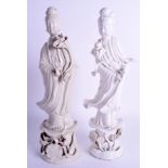 A PAIR OF EARLY 20TH CENTURY CHINESE BLANC DE CHINE FIGURES OF GUANYIN Late Qing/Republic. 34 cm &