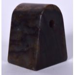 A MUTTON JADE CARVED SEAL, formed with a drilled pendant hole. 3.5 cm high.