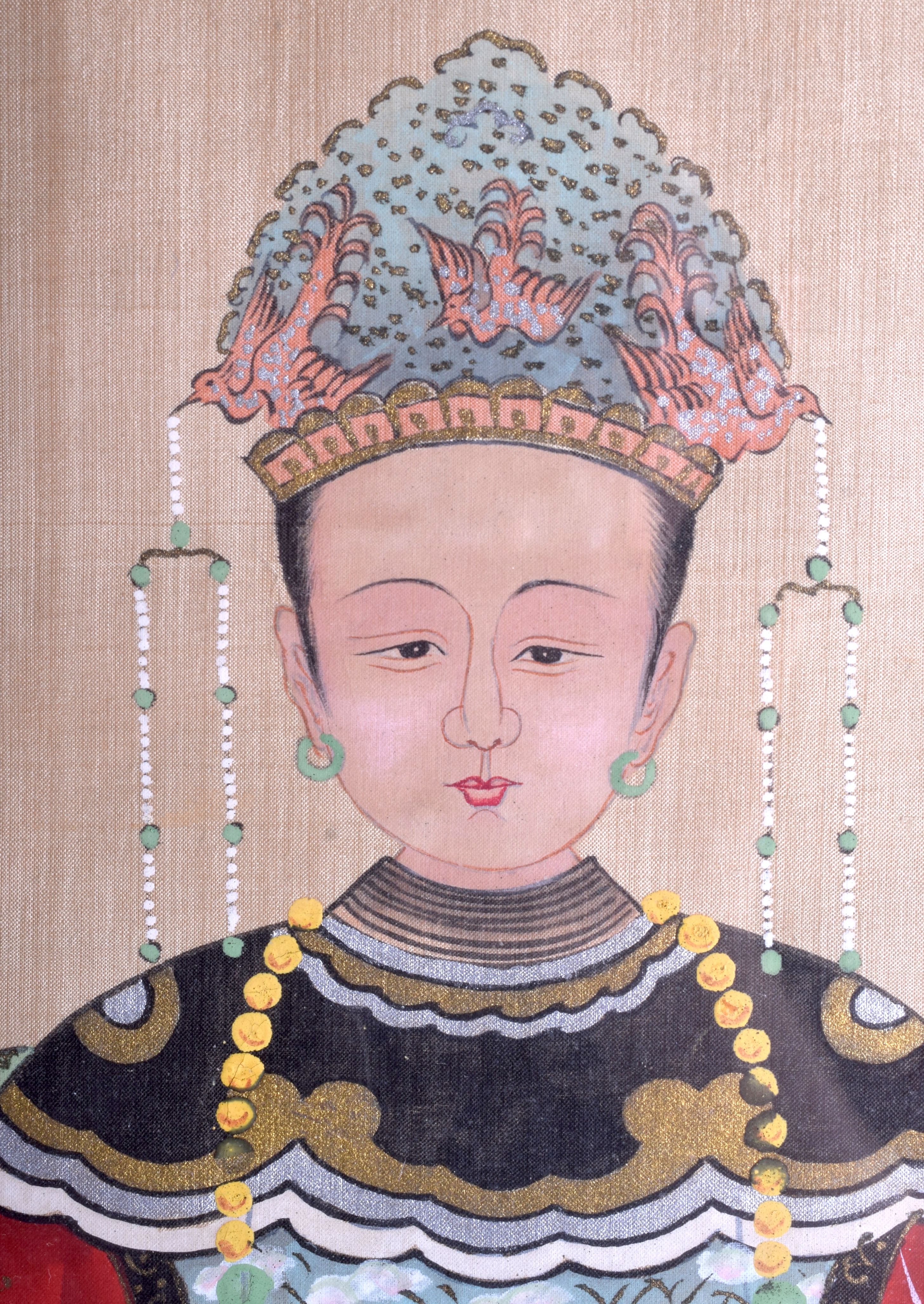 A CHINESE FRAMED ANCESTRAL WATERCOLOUR. Image 68 cm x 40 cm. - Image 3 of 7
