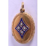 AN ANTIQUE 15CT GOLD ENAMEL AND SEED PEARL PENDANT. 6.3 grams. 2 cm x 2.5 cm.
