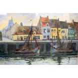 HANNS THURN (1889-1963) FRAMED OIL ON BOARD, signed & dated 1918, titled verso “Hafen Von Nieuport”