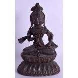 A LARGE ANTIQUE INDIAN TIBETAN CAST IRON HINDU FIGURE OF BUDDHA modelled with one hand upon a lotus