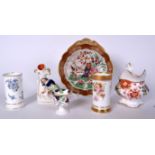 TWO ENGLISH PORCELAIN SPILL VASES, together with a Flight Barr and Barr imari shell shaped dish etc