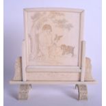 A FINE 19TH CENTURY JAPANESE MEIJI PERIOD CARVED IVORY SCHOLARS SCREEN wonderfully decorated with a