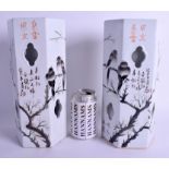 A PAIR OF CHINESE REPUBLICAN PERIOD PORCELAIN WIG HAT STANDS painted with birds and calligraphy. 29