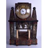 A RARE EARLY 19TH CENTURY WALNUT BRASS AUTOMATON MANTEL CLOCK modelled with two figures hammering t