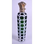 A 19TH CENTURY BOHEMIAN SILVER GILT GREEN AND WHITE GLASS SCENT BOTTLE. 9.75 cm long.