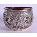 A 19TH CENTURY THAI SILVER EMBOSSED BUDDHISTIC BOWL with inner liner. Silver 6.7 oz.